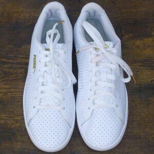 Puma Smash v2 L White Leather Perforated Tennis Shoes